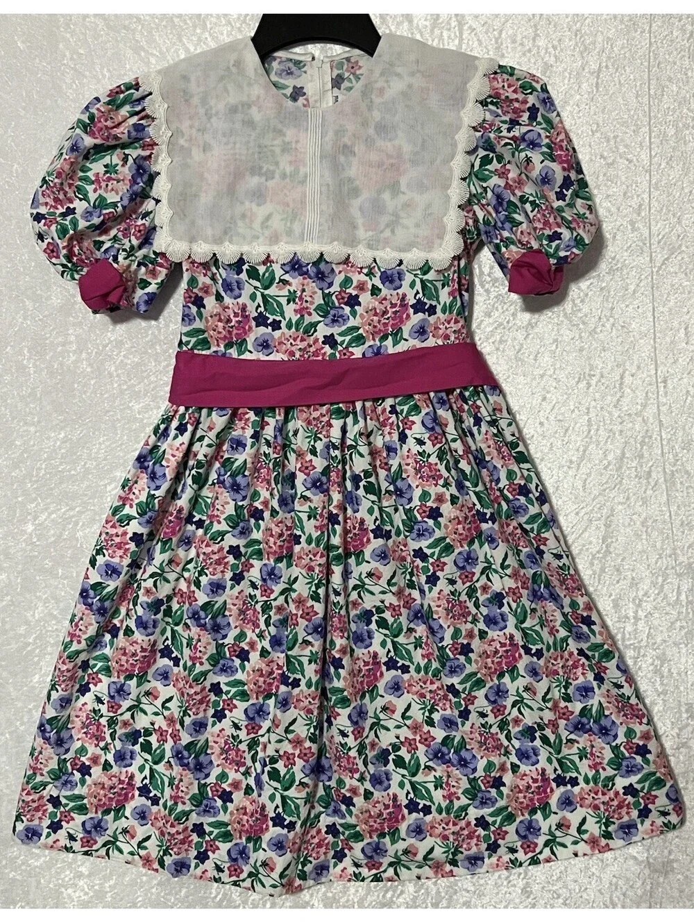 Jane Copeland Vintage VTG Girls Size 10 Floral Dress Pink Purple Short Sleeve
